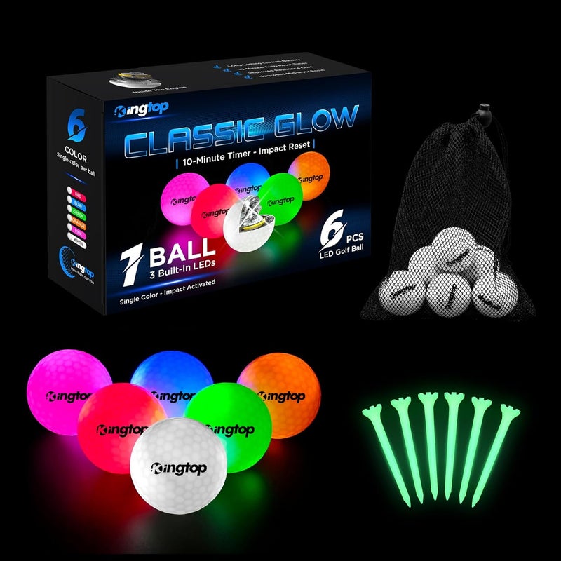 KINGTOP Upgraded Glow in The Dark Golf Balls - Super Bright Light Up LED Golf Ball - with Glow Golf Tees and Storage Bag - Fun Night Golfing Gift for Men and Women | Backyard Putting Greens - Image 1